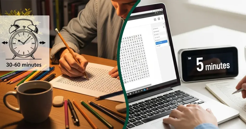 Time comparison between manual and automated word search creation