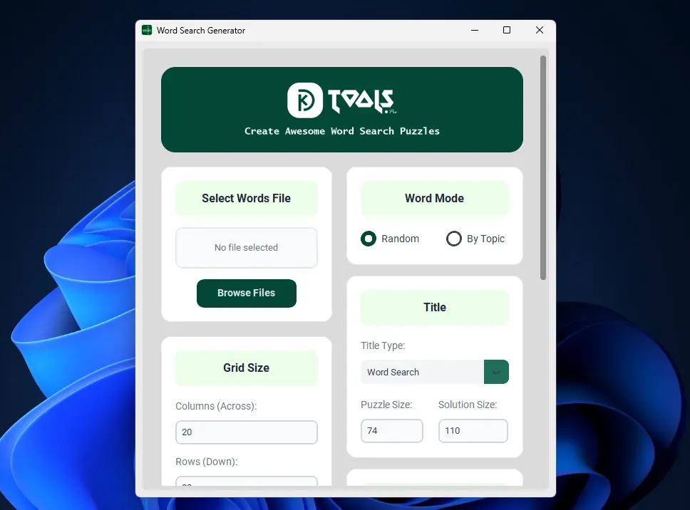custom word search generator dashboard with professional features