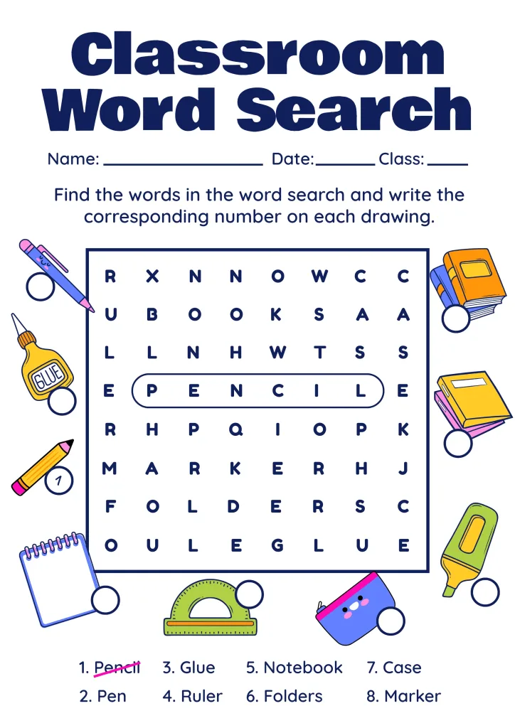 kindergarten word search with large letters and simple vocabulary